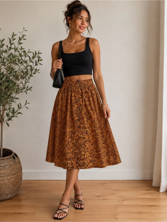 Cristin Stevens Dresses & Skirts - Women's Patterned Midi Skirt - Flared Boho Cristin Steven’s